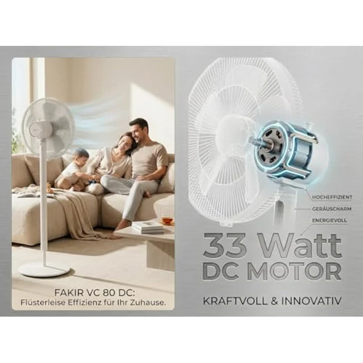 Fakir VC80DC Standventilator, 2400 m³/h, 55 dB, 33 Watt, Schwarz/Weiß, versandkostenfrei – Bild 4