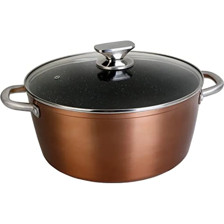 WECOOK! Professional Hoher Kochtopf mit Glasdeckel 24 cm Induktion, Antihaft-Stein ohne PFOA, Geschmiedetes Aluminium, 2,8 mm Dick, Kupfer, Edelstahl-Griff, Vitrokeramik, Gas, Ofen
