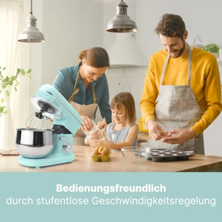 Bomann KM 6030 CB Knetmaschine inkl. transparentem Spritzschutzdeckel mit Nachfüllöffnung, 1100 Watt, 5 Liter, schwenkbarer Multifunktionsarm, Mint – Bild 6