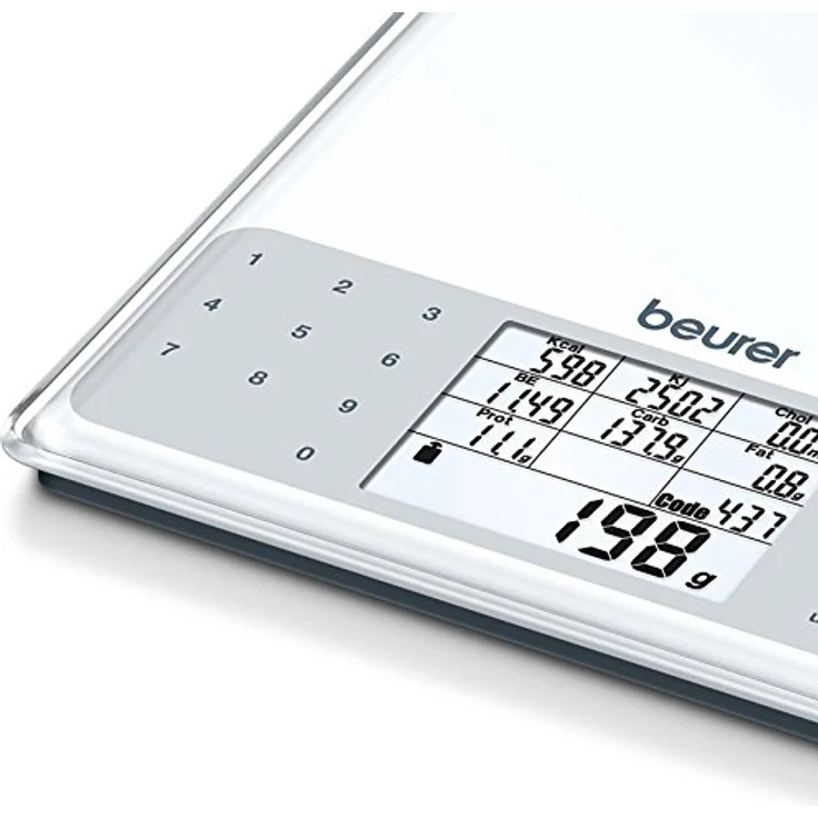 Beurer DS 61 Nährwert-Analysewaage, Anzeige von Kilokalorien, Kilojoule, Fett, Broteinheiten, Eiweiß, Kohlenhydraten und Cholesterin inkl. Wiegen, Errechnen, Summieren und Speichern – Bild 5