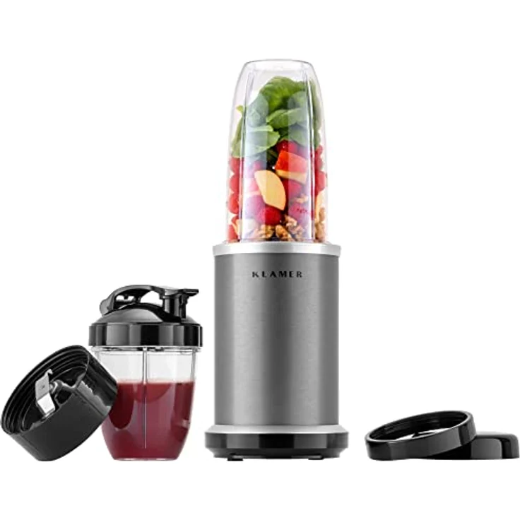KLAMER Bullet Mixer 1000 Watt, Smoothie Maker, elektrischer Shake Mixer mit 2 Mixbehältern, 2 Klingen-Aufsätze und weiterem Zubehör – Bild 1