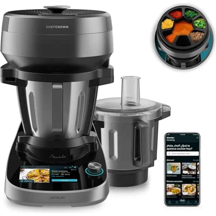 Cecotec Mambo CooKing Total Gourmet Essential, Küchenroboter mit 2200 W, 45 Funktionen, 5L Edelstahl-Krug, Smartphone App mit Tausenden Rezepten und integrierter Waage