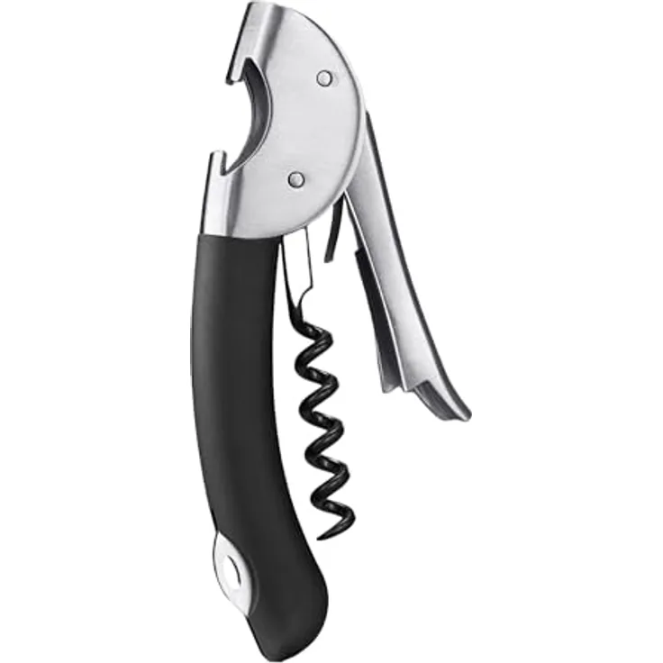 OXO Kellner-Korkenzieher aus Stahl mit Doppelhebel, Edelstahl-Folienschneider und Flaschenöffner
