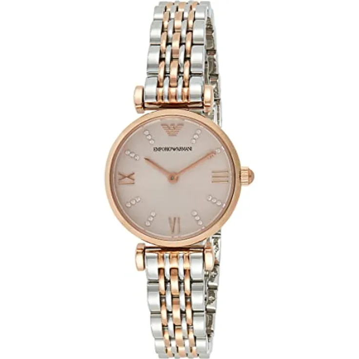 Emporio Armani Uhr für Damen , Zweizeiger Uhrwerk, 28mm Rose Gold Edelstahlgehäuse mit Edelstahlarmband, AR11223