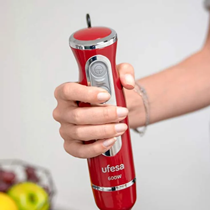 Ufesa BP3443 Stabmixer, 600W, inkl. Zerkleinerer, Mixbehälter, Schneebesenaufsatz, rot – Bild 2