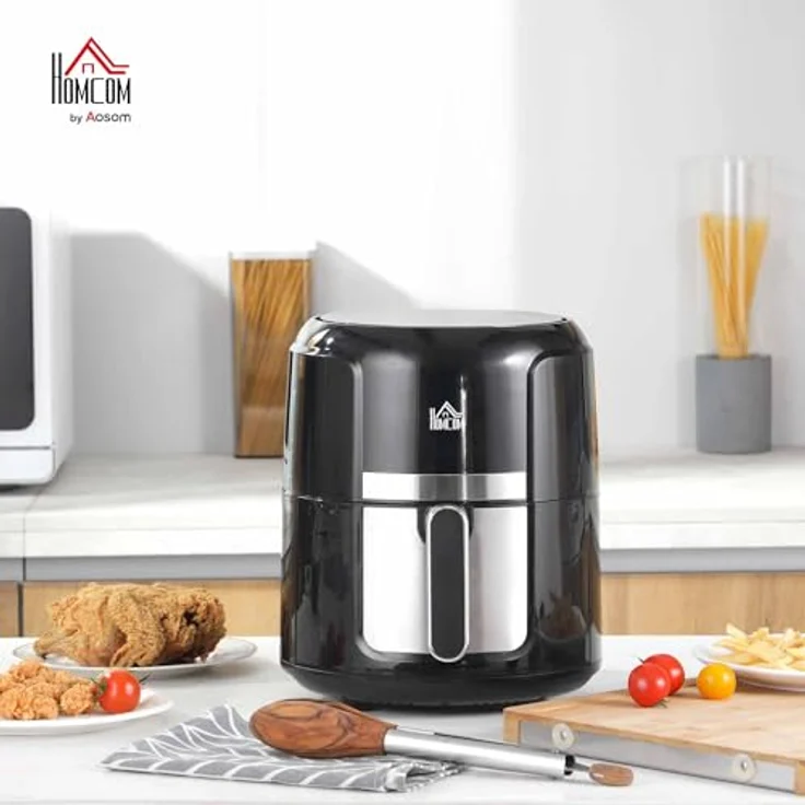 HOMCOM Heißluftfritteuse 4L Airfryer 1300W, 12 Programme, 60 Min Timer, antihaftbeschichteter Korb, Überhitzungsschutz, LED-Touch-Display, Schwarz – Bild 2
