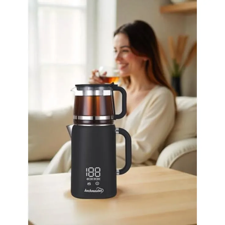 kochmaster Dem Keyfi Digital Vision Teekocher, 2200W mit Digitaldisplay und Trockenlauf-Schutz, mattes Gehäuse