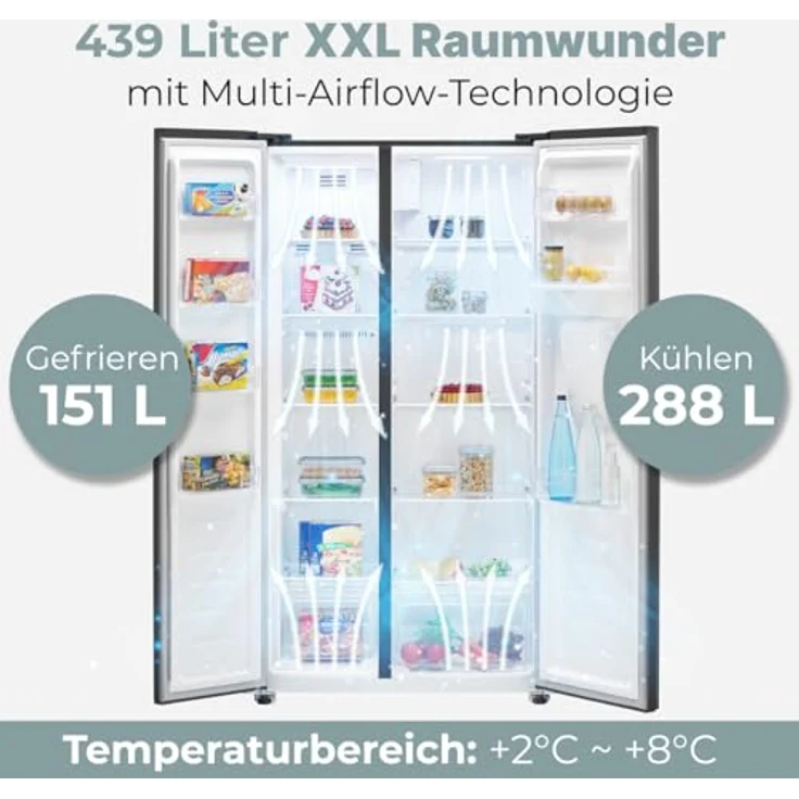 Bomann® SBS 7367, Side by Side Kühlschrank in dark inox, 439 Liter mit Inverter-Kompressor, Wasserspender, NoFrost und 5 Jahre Garantie – Bild 6