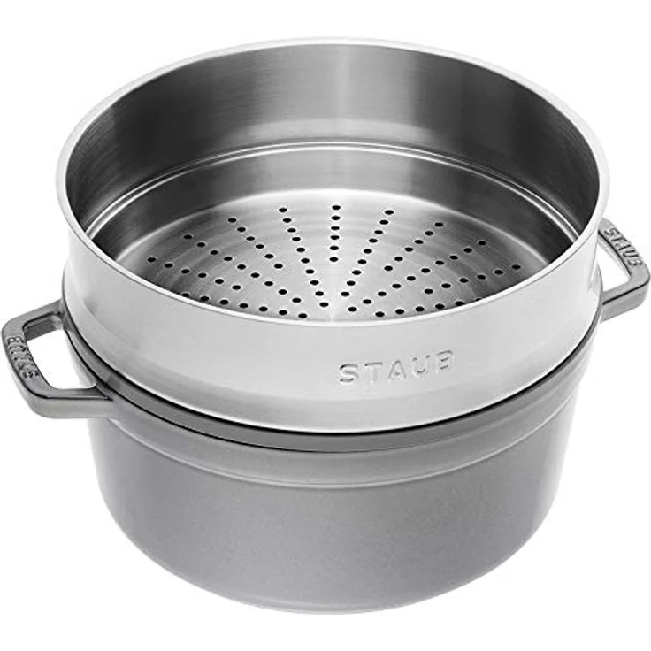 STAUB Gusseisen Bräter-Cocotte, mit Dämpfeinsatz, rund 26 cm, 5,2 L, graphit - grau – Bild 3