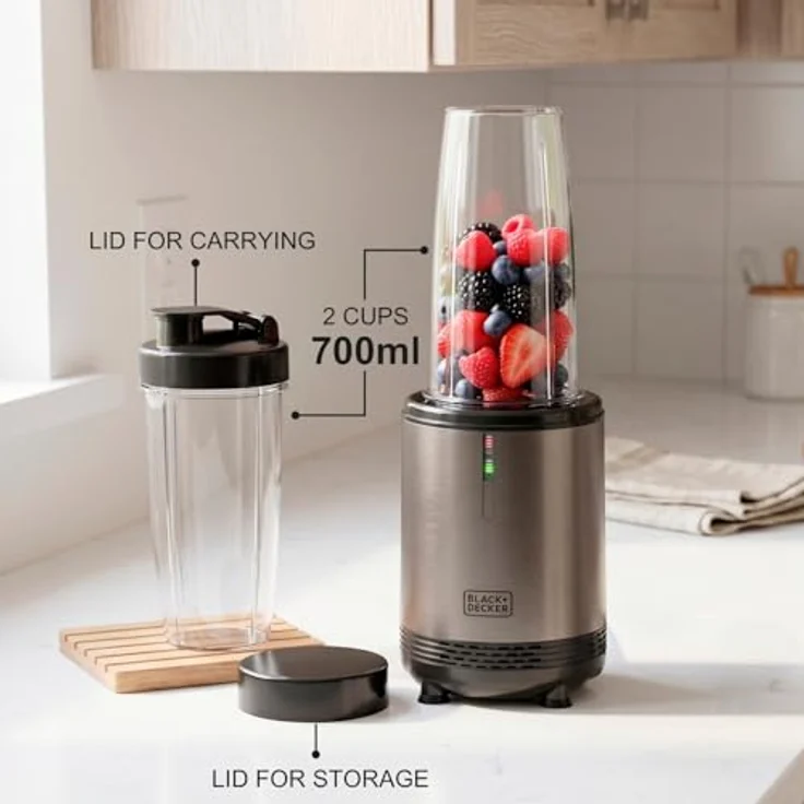 Black & Decker BXJBA1203E, Standmixer mit 1000 Watt Leistung, 700 ml Tritan-Behälter und Edelstahlklingen, spülmaschinenfest – Bild 2
