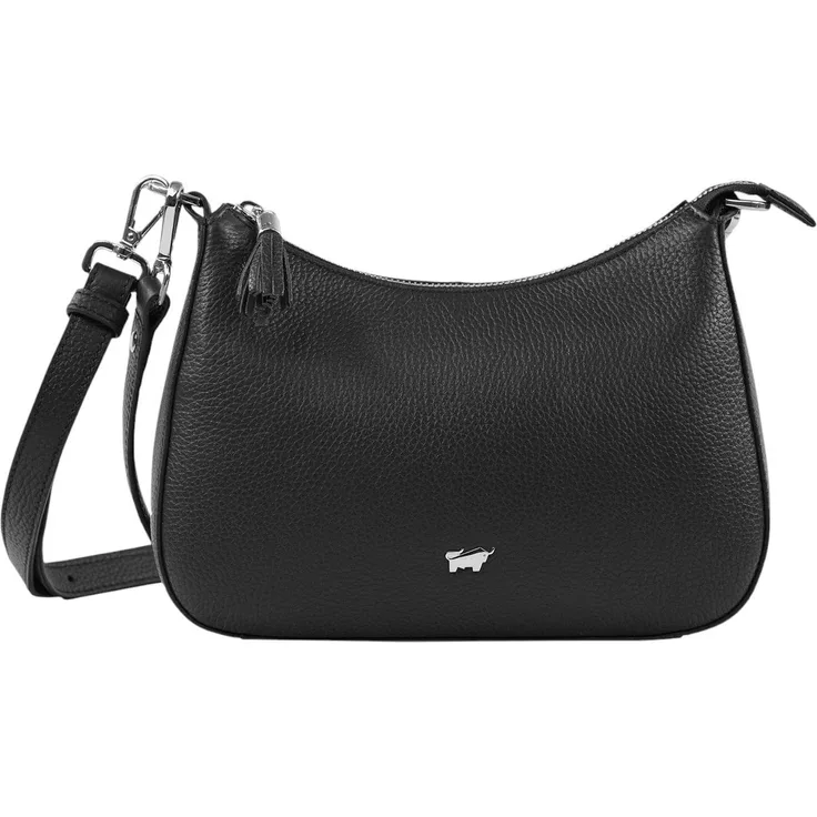 Braun Büffel HANNA Mini Bag, Schultertasche aus genarbtem Leder, Schwarz mit verstellbarem Schulterriemen und Reißverschluss