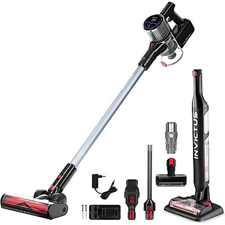 Genius Invictus X9 Facelift Staubsauger Kabellos 19-TLG., Nass- und Trocken, Akku Staubsauger bis zu 55 Min Laufzeit Teppich Tierharre Auto Hartböden, HEPA Filter, LED, Stielstaubsauger Touchscreen – Bild 1