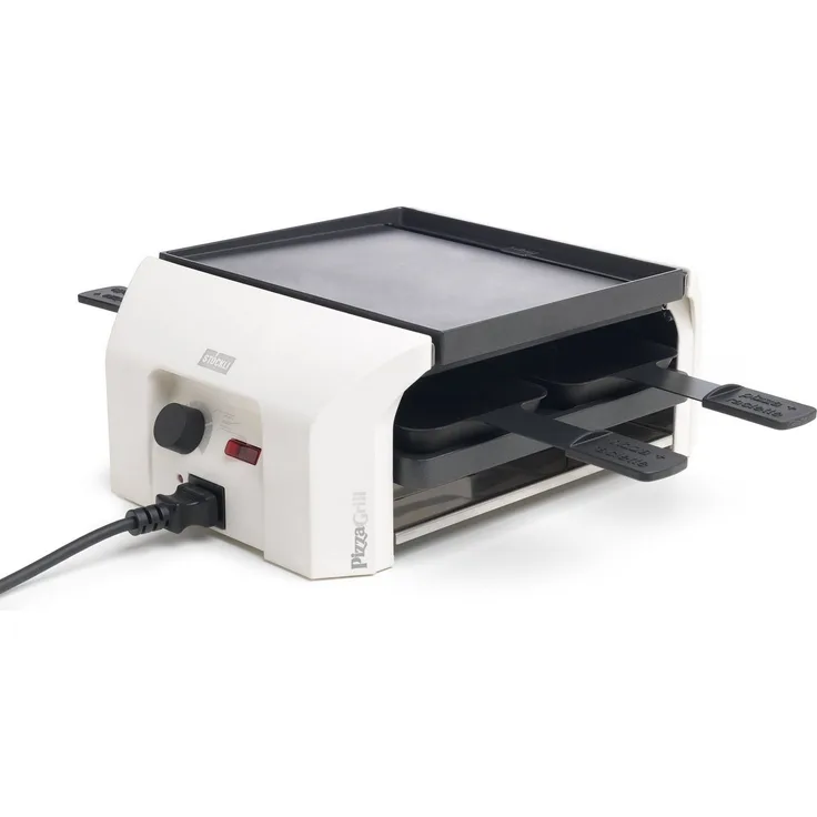 Stöckli Raclette Stöckli Raclette + Pizza Grill Four4 Basisgerät weiss, Multifunktions-Gerät mit zuschaltbarer Unterhitze, 4 Pfännchen und Zubehör