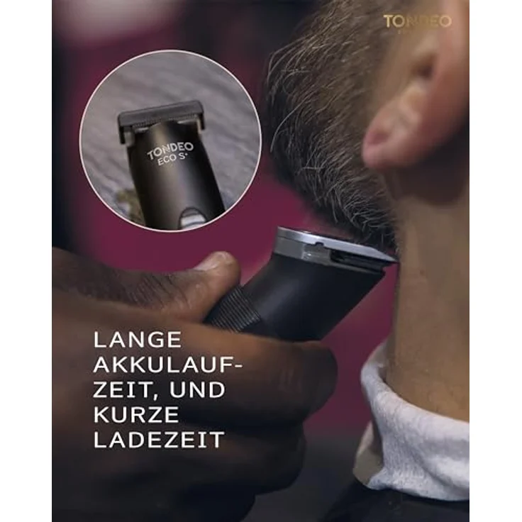 Tondeo ECO S Plus Trimmer Schwarz Haarschneider mit Karbonstahlklingen 60 Minuten Akkubetrieb Trockenanwendung – Bild 4