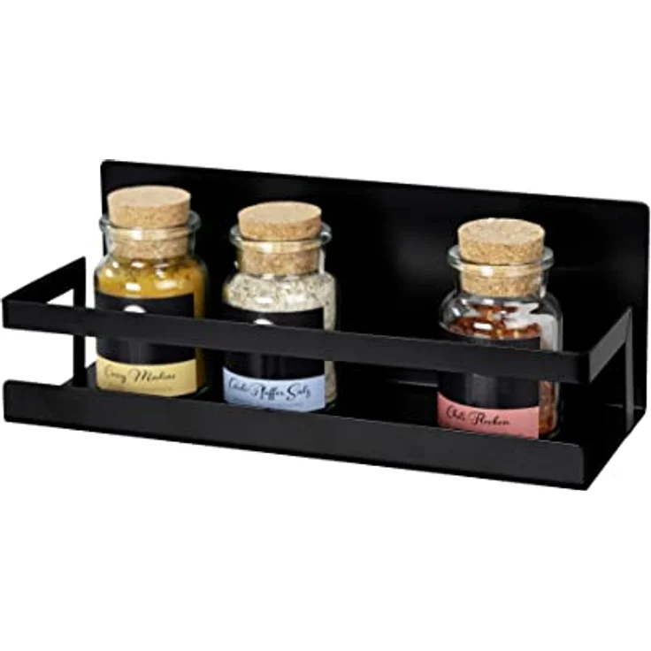 WENKO Magnetisches Gewürzregal Ima mit Umrandung, aus Metall, zum Abstellen von Gewürzstreuern und Grillzubehör, Befestigen ohne Bohren, Black Outdoor Kitchen, 30 x 12 x 11 cm, Schwarz – Bild 3