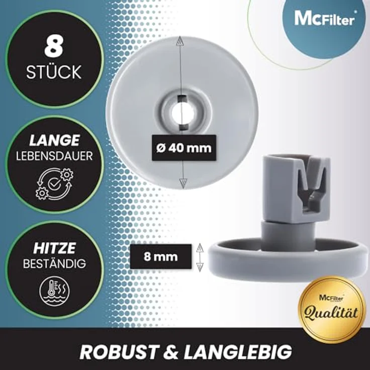 McFilter 8x universelle Korbrollen für Geschirrspüler, hitzebeständige Unterkorbrollen in Dunkelgrau, kompatibel mit AEG, Privileg, Zanussi, Juno, Quelle – Bild 5
