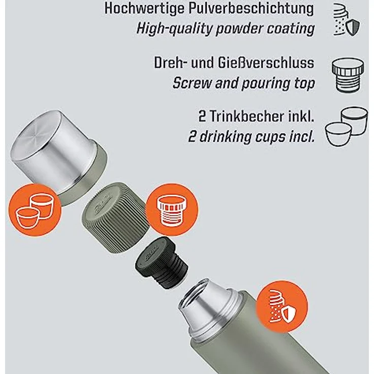 Esbit Thermoflasche Sculptor, isolierte Edelstahlflasche für warme und kalte Getränke, 1000 ml, Stone Grey – Bild 3