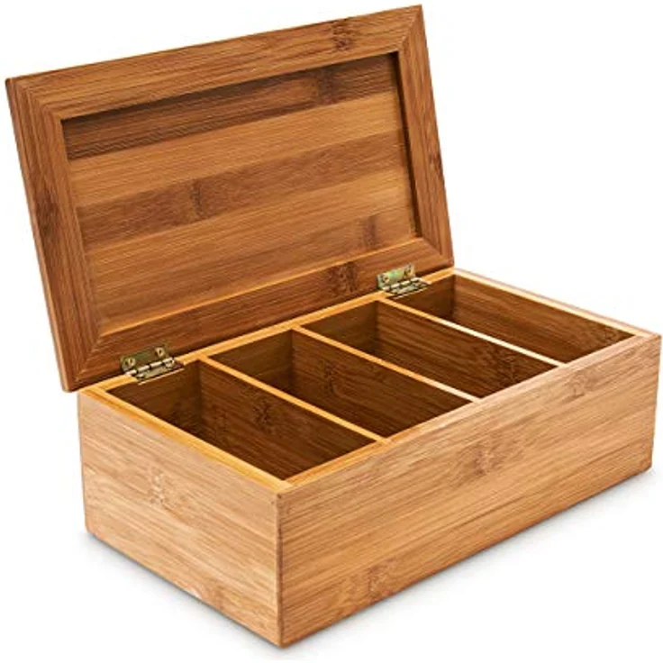 relaxdays Teebox Bambus lackiert, 4 Fächer für ca. 80 Teebeutel, natur – Bild 4