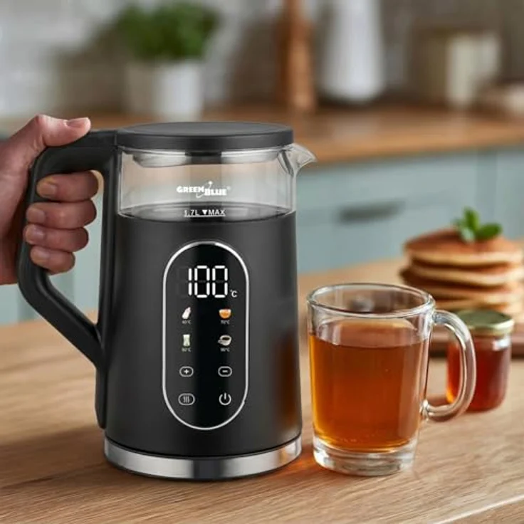 GreenBlue GB670 B, Kabelloser Wasserkocher 1,7 L mit Temperaturwahl, Glasbehälter, 2200 W, schwarz – Bild 6