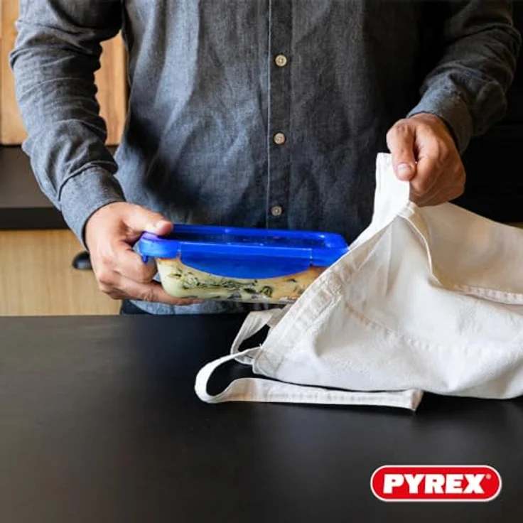 Pyrex Cook & Go, Stapelbares luftdichtes Küchenbehälterset, rechteckig, 5 Stück, 0,8 L, Blau – Bild 6