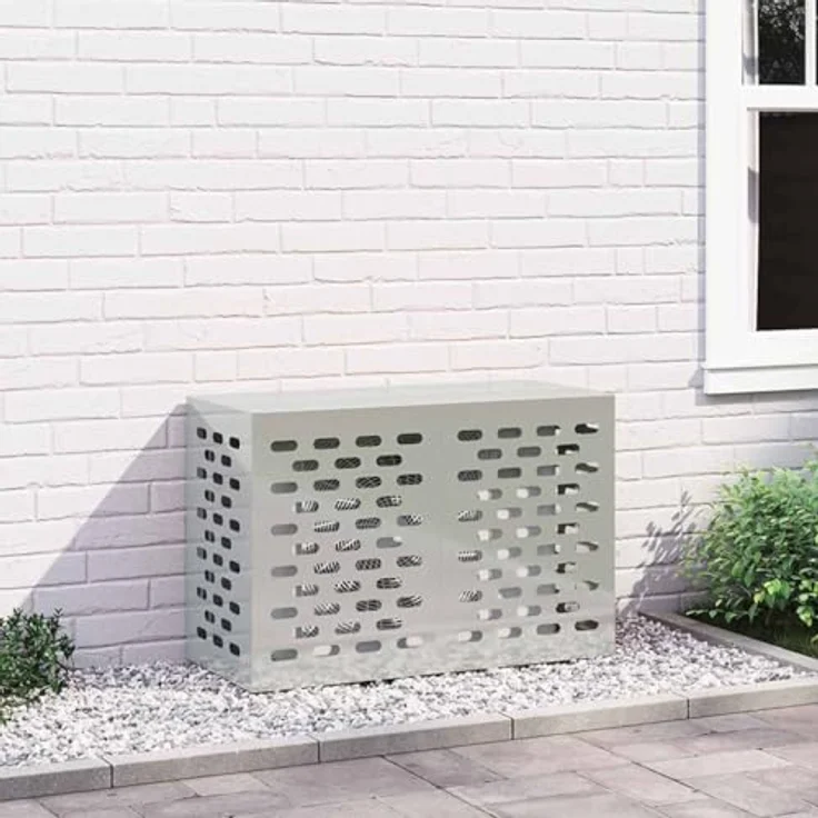 vidaXL Klimaanlagenabdeckung Silber, 90 x 40 x 60 cm, verzinkter Stahl, wetterfest, industrieller Look, schützender Winterbezug – Bild 2
