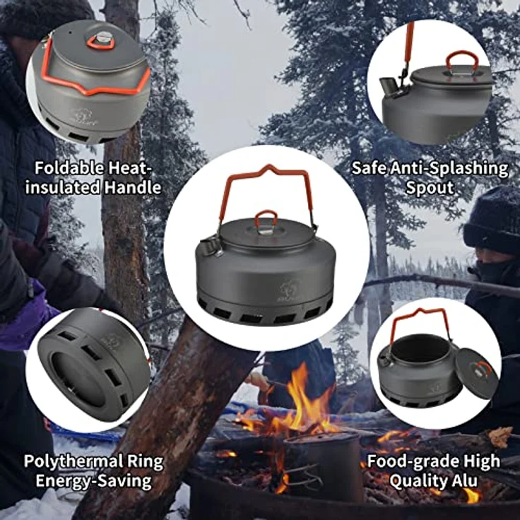 Bulin Wasserkessel Camping Outdoor Kochen Ausrüstung Leicht Faltbar,Wasserkocher Sammelt Wärmering Design,Langlebig Alu Pfanne kaffeekanne Teekanne Tragetasche (1.6 L) – Bild 2