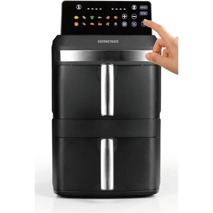 GOURMETmaxx FryUp XL, vertikale Doppelkammer Heißluftfritteuse 12 L mit 9,6 Zoll Multi-Colour LED-Touchdisplay, 12 Programmen und SYNC- & MATCH-Funktion – Bild 2