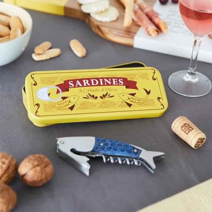 Balvi Korkenzieher Sardines Blau, Flaschenöffner in Metallschachtel aus Blech – Bild 3