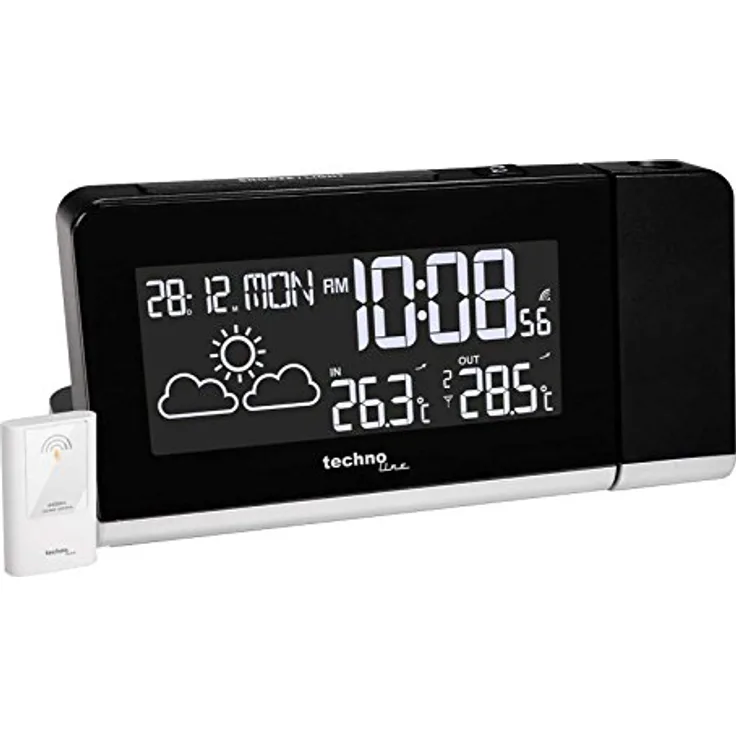 Technoline Projektionswecker WT 539, Funkuhr mit Innen-/Außentemperatur, Wettervorhersage und Farbwechselanzeige, Schwarz