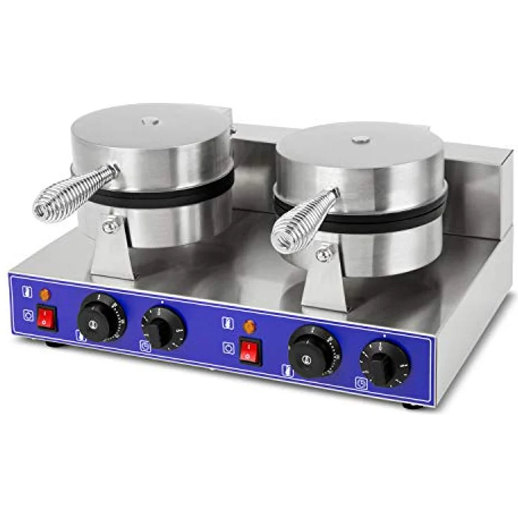 vertes Belgische Waffel Maker, Doppelt Elektrisch 2000W aus Edelstahl, 2x Timer 5min, 2x stufenlos regulierbare Temperatur 50-300 °C, Antihaftbeschichtung, 4 rutschfeste Gummifüße – Bild 1