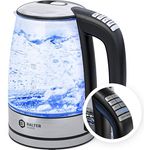 Balter WK-10 Wasserkocher mit Temperatureinstellung - 1,7L Wasserkocher Glas - 2200W - LED Beleuchtung - Überhitzungsschutz - BPA Frei - Glaswasserkocher Edelstahl