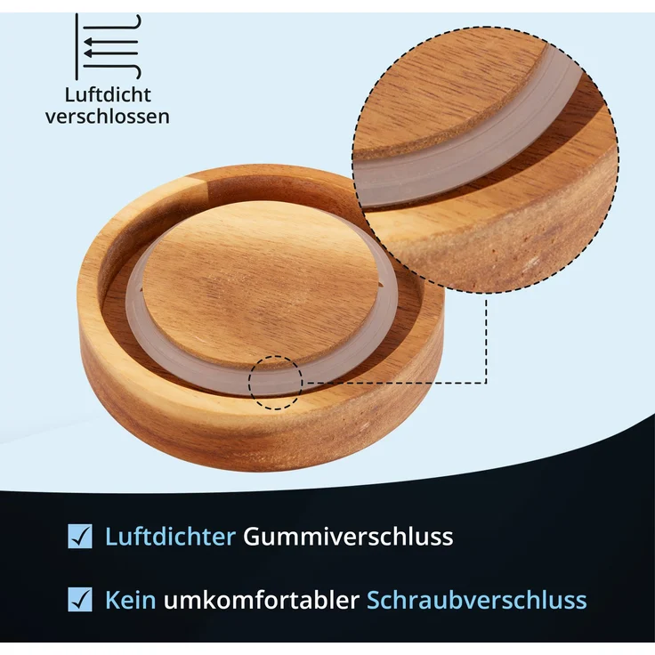KHG Salz Aufbewahrung Keramik Steingut poliert, Anthrazit Grau Holz-Deckel Bambus, Salzdose luftdicht rund & mit Beschriftung, Vorratsdose Salz Höhe 16 cm & 11,5 cm – Bild 4
