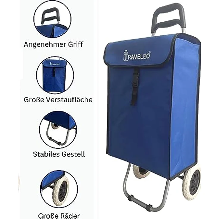 45 L Einkauf Trolley Einkaufswagen Shopping Trolley Tasche Aluminium Stabil Blau – Bild 2