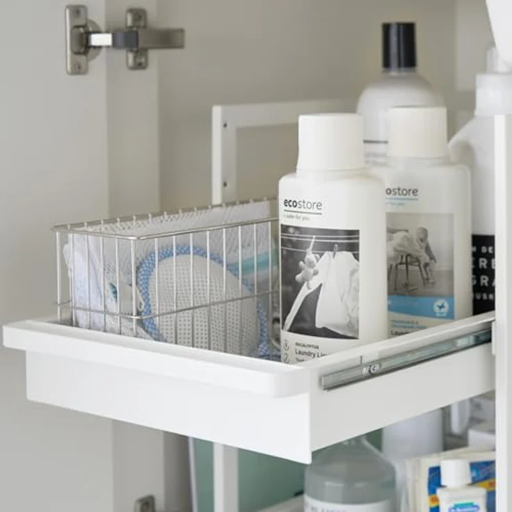 Yamazaki TOWER 2-stöckiges Spülschrank-Regal mit höhenverstellbaren Schiebeböden, Küchen Organizer, Weiss – Bild 9