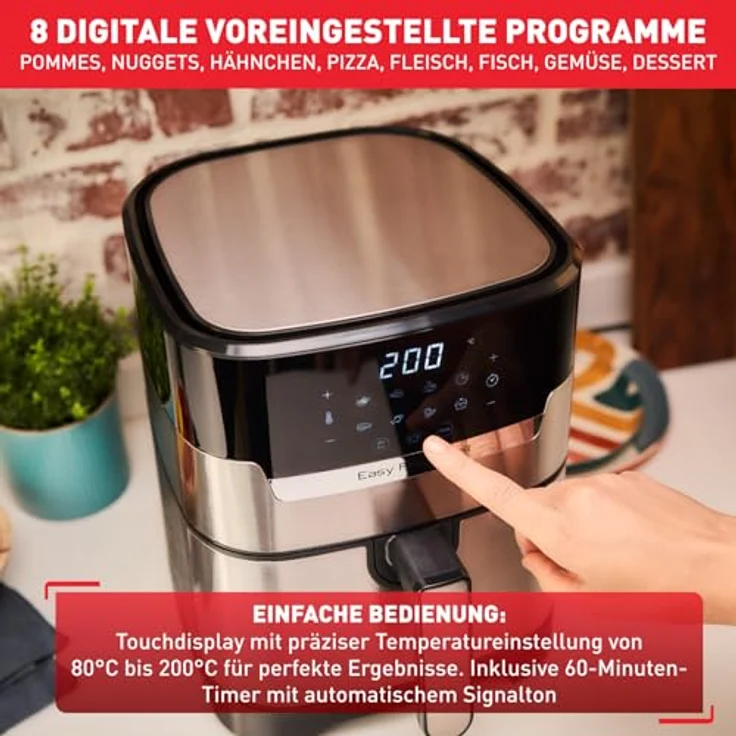 Tefal Easy Fry & Grill DELUXE EY505D Heißluftfritteuse, 4,2 L, 80- 200 °C, 6 Personen, Timer 60 min, edelstahl, schwarz – Bild 3