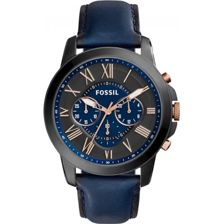 Fossil Herrenuhr Grant, QuarzChronographenwerk, 44 mm SmokeEdelstahlgehäuse mit Echtlederarmband, FS5061
