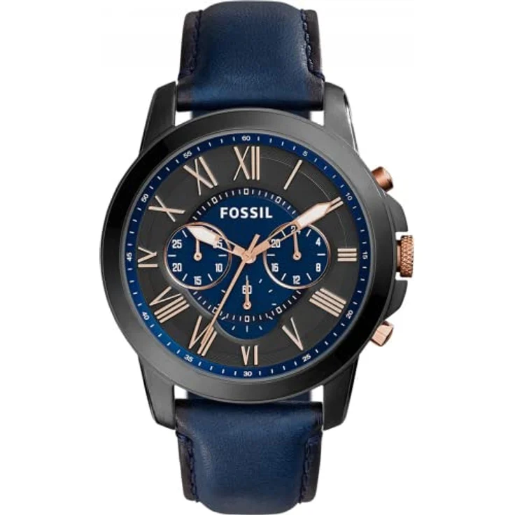 Fossil Herrenuhr Grant, QuarzChronographenwerk, 44 mm SmokeEdelstahlgehäuse mit Echtlederarmband, FS5061 – Bild 1