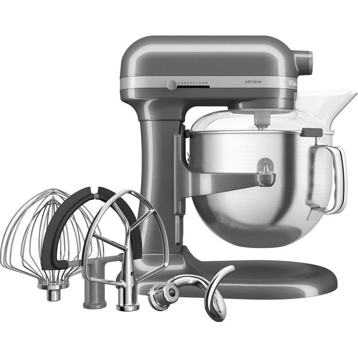 KitchenAid Küchenmaschine 5KSM70SHXEMS, 375 W, 6,6 l Schüssel - Leistungsstärkste Küchenmaschine mit Schüsselheber, silber – Bild 1