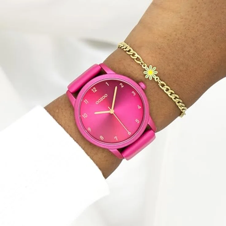 Oozoo Damen Uhr in fuchsia/peach pink | Moderne Armbanduhr mit Lederarmband | Edle Analog Damenuhr C11080 (38mm Gehäuse) – Bild 3