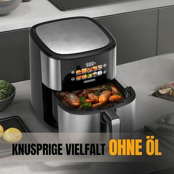 Heinrich´s Heißluftfritteuse XXL, 6,5 Liter 10in1 Air Fryer mit LED-Color-Display, Sensor-Touch, fettfreier Zubereitung, Timer und spülmaschinenfestem Korb, 1600W – Bild 4