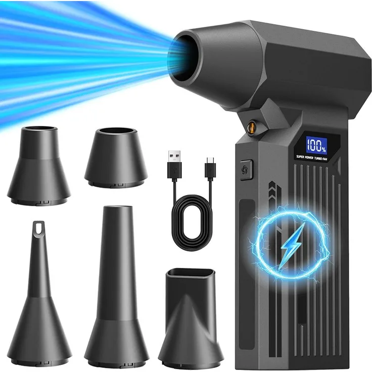 INF Tragbarer Handstaubsauger, 110000 U/min Turbo Gebläse, kabellos mit 2000mAh Akku, schwarz, inkl. 5 Düsen