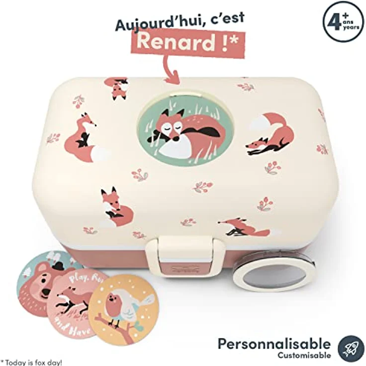 Monbento Tresor, Kinder Bento Box mit 0,8 Litern Volumen, rot, mikrowellen- und spülmaschinenfest, drei Fächer mit Tiermotiv – Bild 2