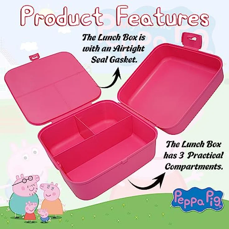 HOVUK Peppa-Pig Lunchbox 14 cm, lebensmittelechter Kunststoff-Lunchbehälter für Kinder, mikrowellen- und spülmaschinenfest, Sandwich-Box für Kinder und Mädchen ab 3 Jahren – Bild 3