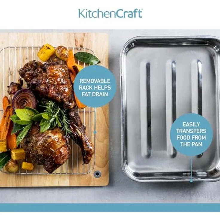 Kitchen Craft Bräter mit Rost aus Edelstahl, 37 x 28x 6.5cm – Bild 5