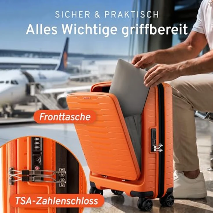 Stratic Novium 4 Rollen Kabinentrolley S 55 cm mit Laptopfach und Dehnfalte, orange – Bild 6
