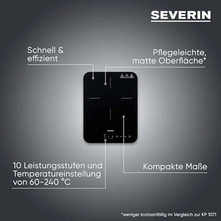 SEVERIN KP 1032, Induktionskochplatte mit Glaskeramik-Kochfeld, 10 Leistungsstufen, Touch-Display mit Timerfunktion, 2.000 Watt, schwarz / Glas – Bild 2