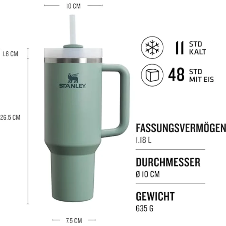 STANLEY Quencher H2.0 FlowState Trinkflasche mit Strohhalm 1.18L - Thermobecher Kühlt 11 Stunden - 48 Stunden Eisgekühlt Spülmaschinenfest - BPA Frei - Kaffeebecher To Go in Shale – Bild 2