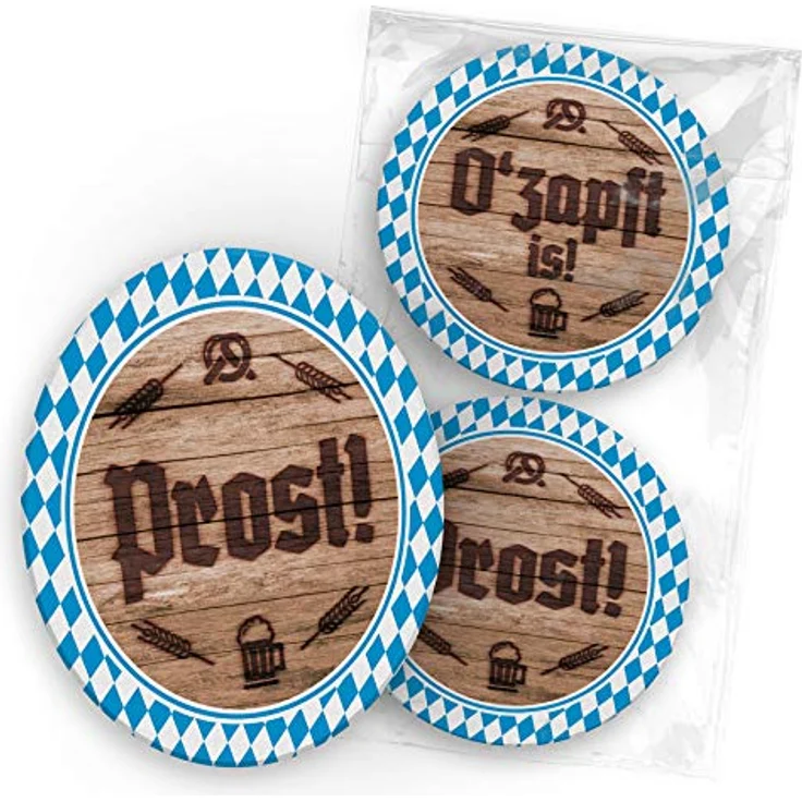 itenga 40x Bierdeckel Untersetzer aus Pappe, O'zapft is! / Prost!, rund, Ø 10,7 cm, biologisch abbaubar, ideal für bayrische Anlässe und Grillpartys – Bild 2