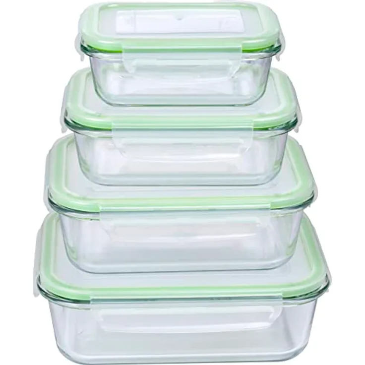 Alpina Frischhaltedosen mit Deckel - Glas - 8-Teilig - Glasbehälter - Aufbewahrungsbox - Mikrowelle, Gefrierschrank, Über und Spülmaschine Sicher - 370, 640, 1050, 1520 ml