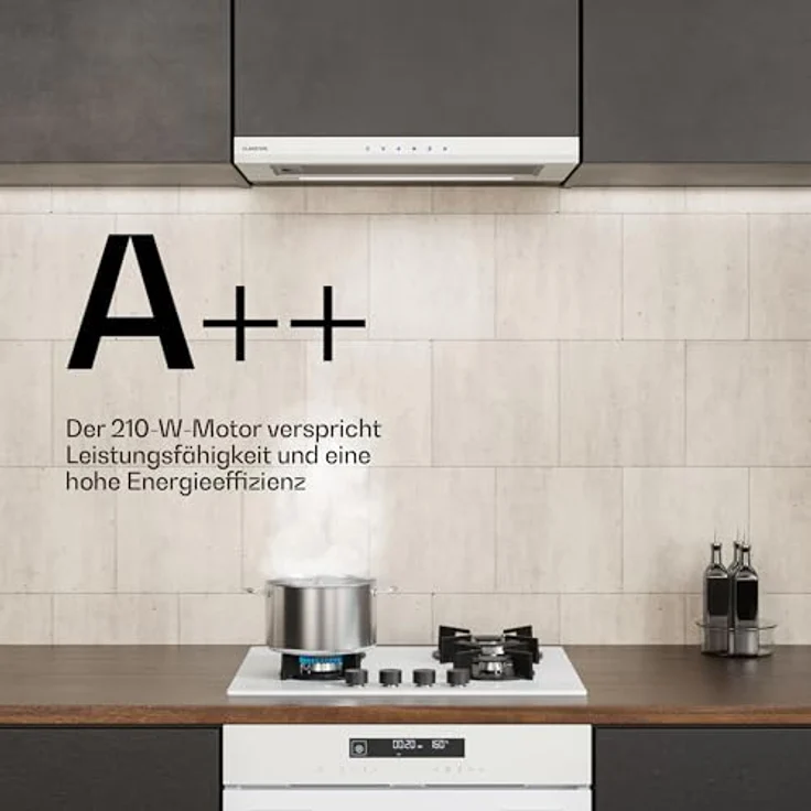 Klarstein Velaire Dunstabzugshaube 60cm, Unterbau, Ausziehbar, 896 m³/h Boost, Touch, Energieklasse A++, LED-Beleuchtung, Leise, Aluminium- & Aktivkohlefilter, Weiß – Bild 5